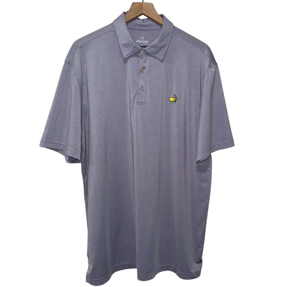 Masters Tech Performance Polo‎ Shirt XL Purple Striped Stretch Golf Short Sleeve